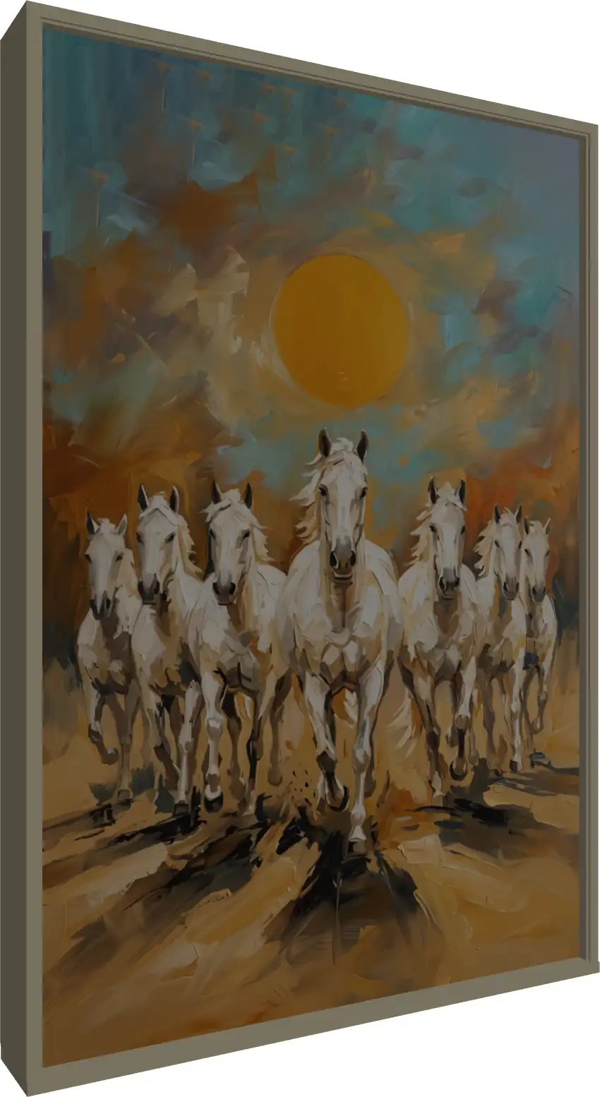 Abstract Seven Horses Running Portrait — floater frame preview | PrintPosters.in